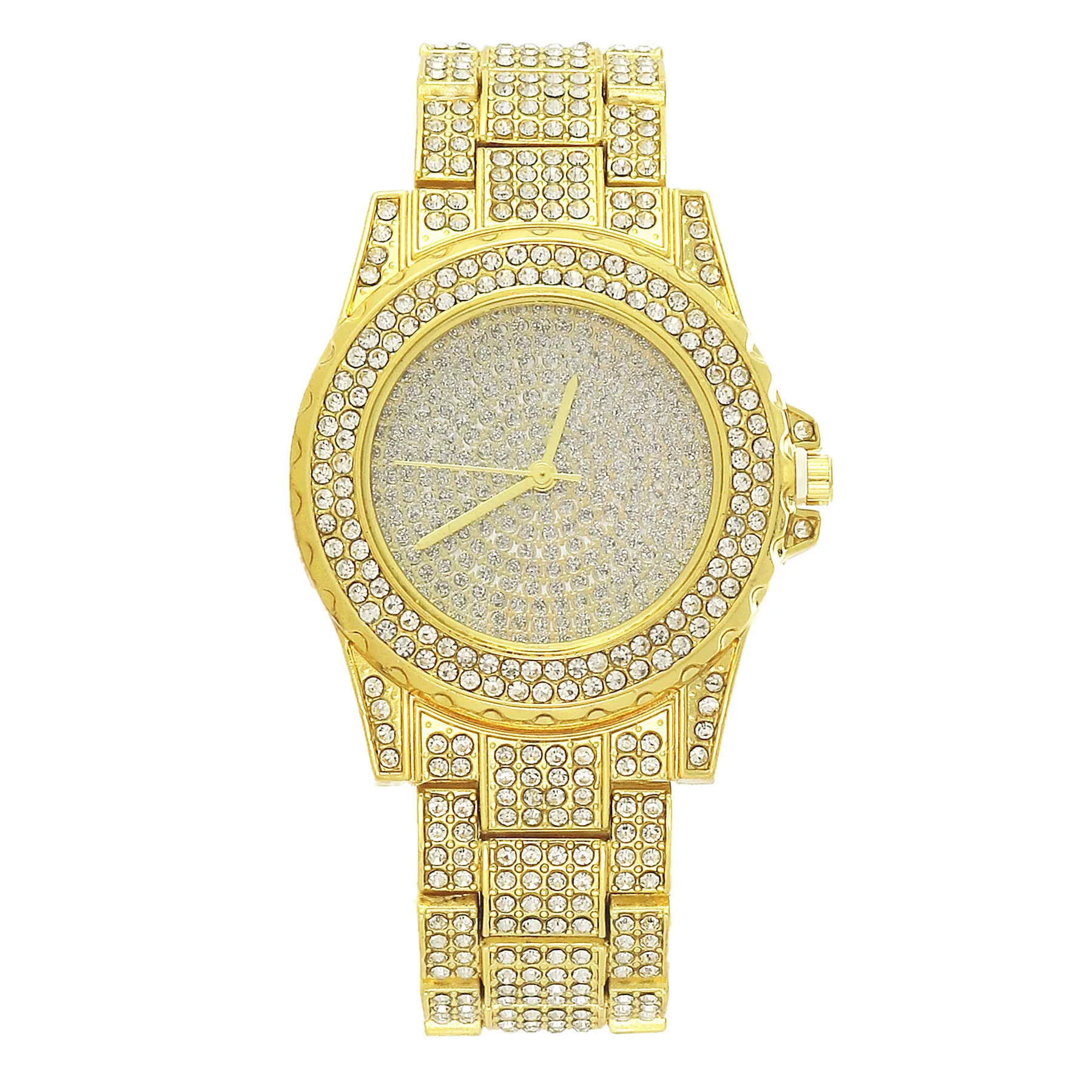 

Luxury Famous Brand Male Watch Gold Diamond Stainless Steel Strap Hip-hop Gypsophila Waterproof Quartz Wristwatches For Men Gift