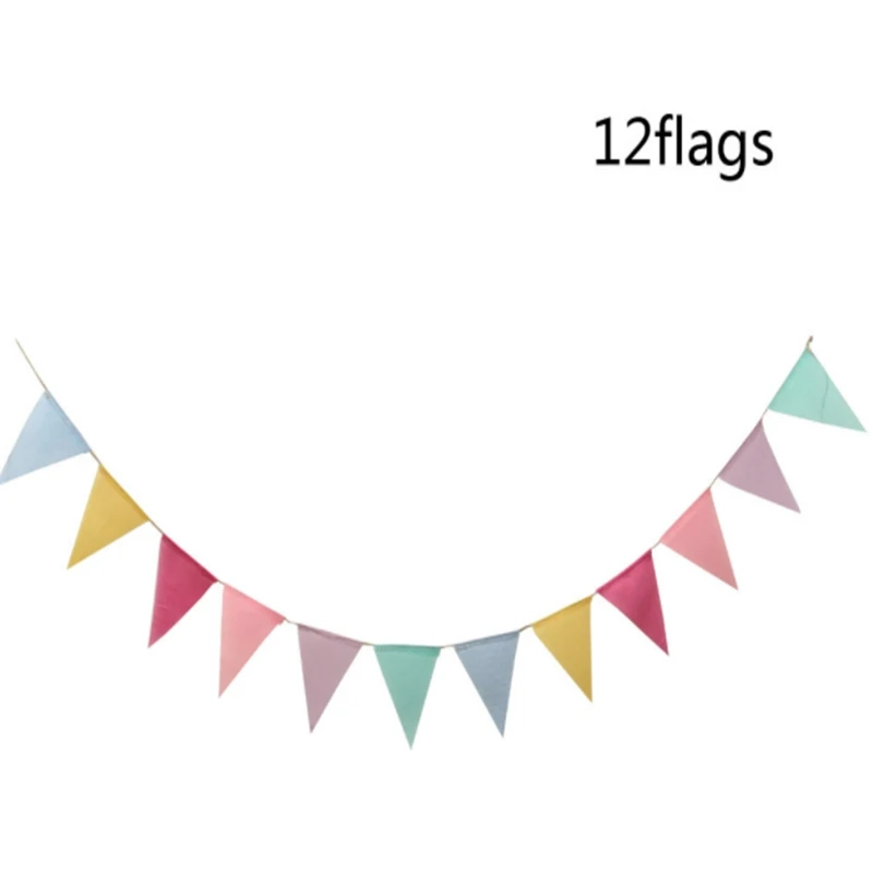 

12 Flags Colorful Jute Linen Flags Pennant Birthday Bunting Banners Wall Hanging Wedding Party Garland for Home Decor