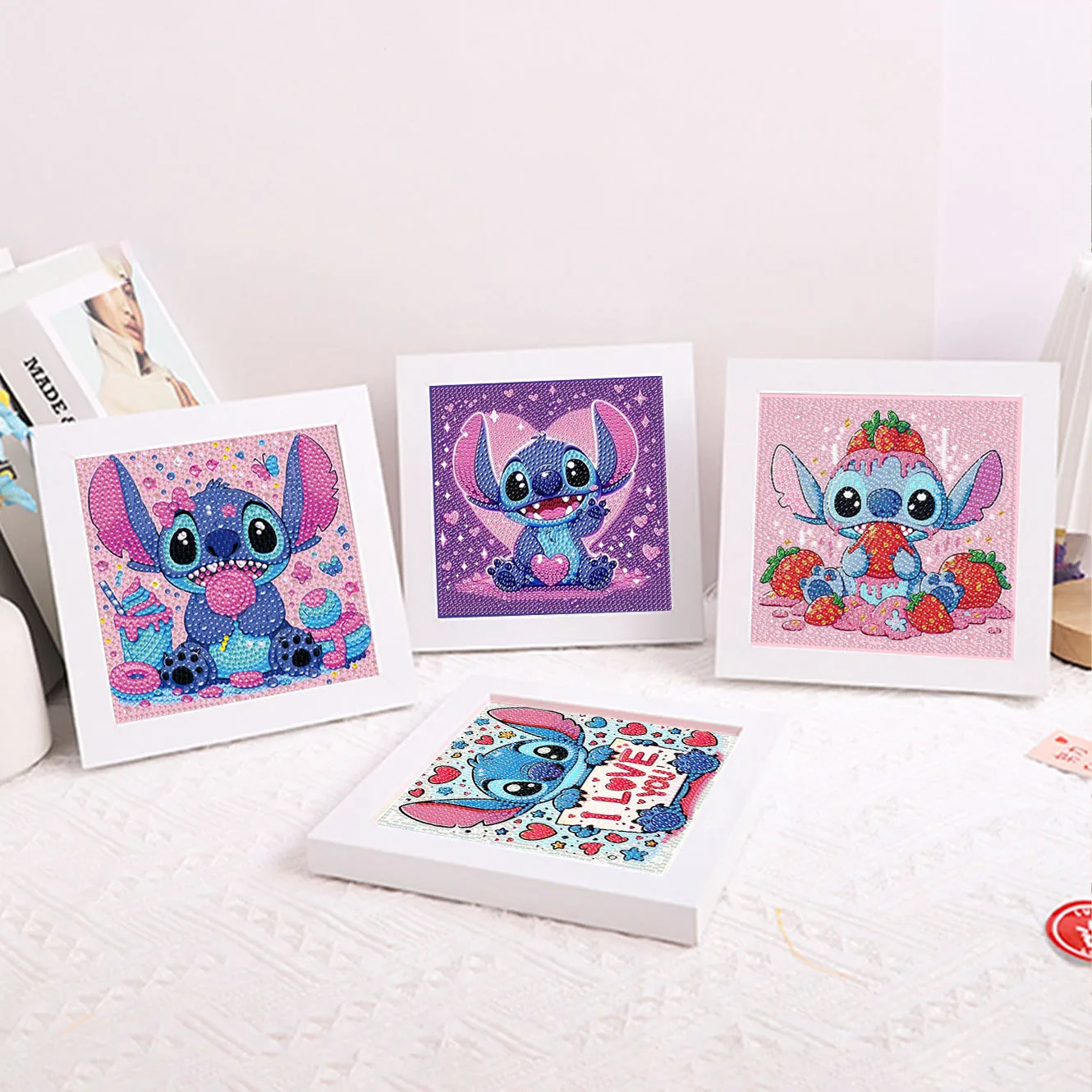 Фото Брелок Disney Lilo & Stitch с кристаллами и бриллиантами 5D DIY, акриловый пояс с вышивкой крестом, комплект рамки для пары, подарок на день рождения ручной работы №1