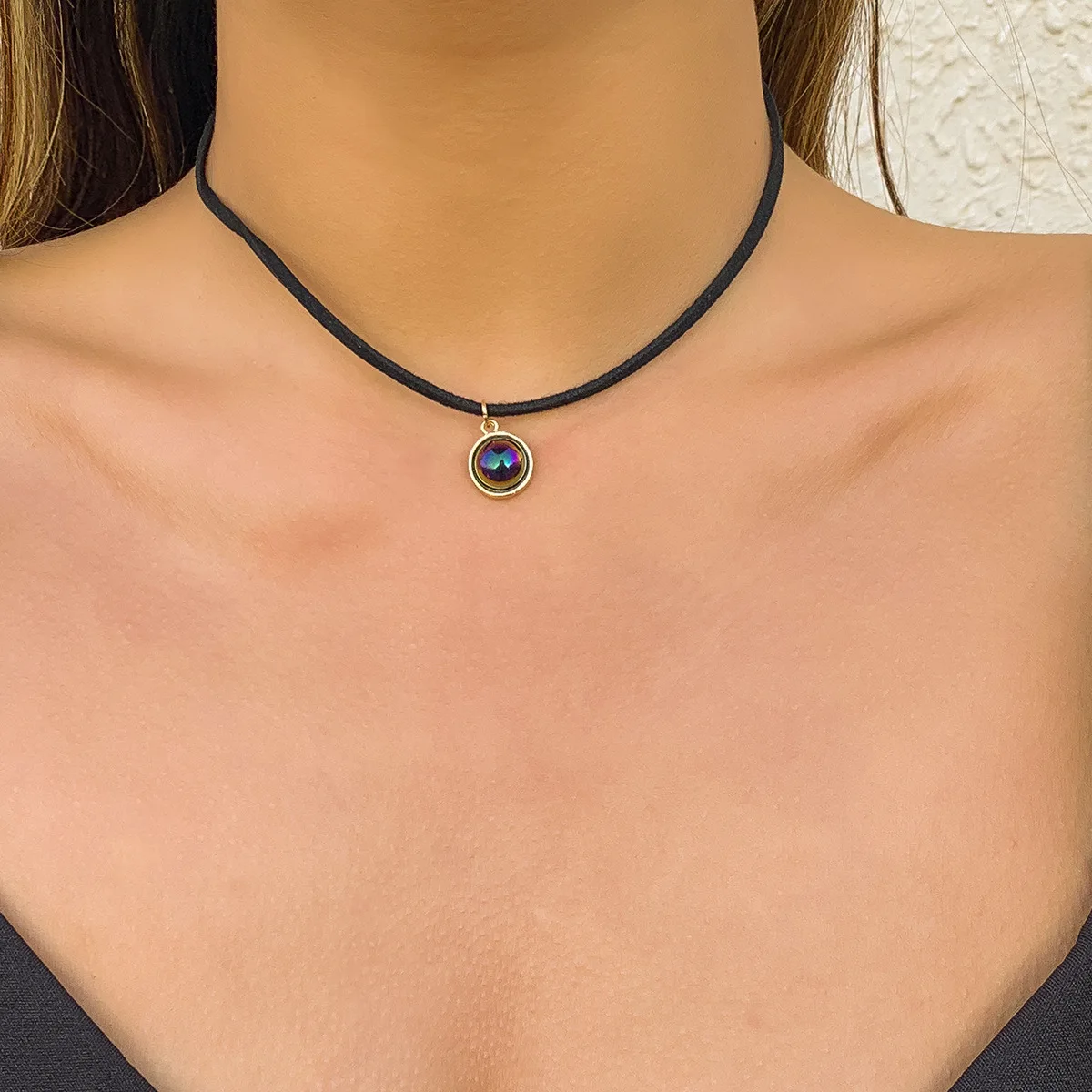 Retro Simple Blue Eye Pendant Necklace Female All-match Personality Fashion Black Wax Line Clavicle Necklaces Girl Lover Jewelry