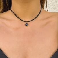 retro simple blue eye pendant necklace female all match personality fashion black wax line clavicle necklaces girl lover jewelry
