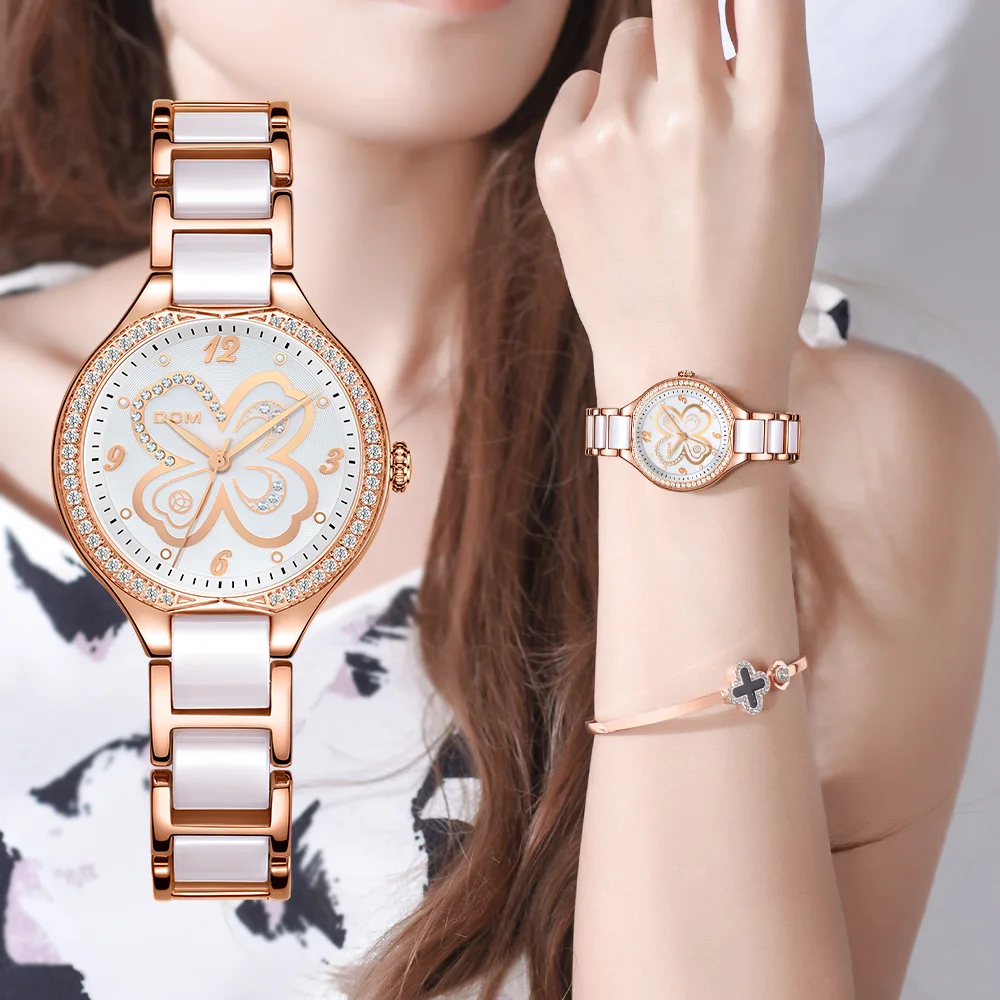 Fashion Women Diamonds Wrist Watches Ceramics Watchband Top Luxury Brand Dress Ladies Geneva Quartz Clock