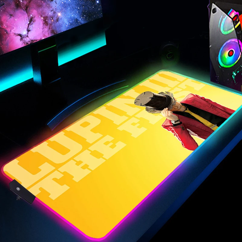 

Lupin III Mouse Pad Large Xxl RGB Anime LED Luminous Pc Gamer Accessories Backlight With Wire Desk Protector Mousepad Keyboard