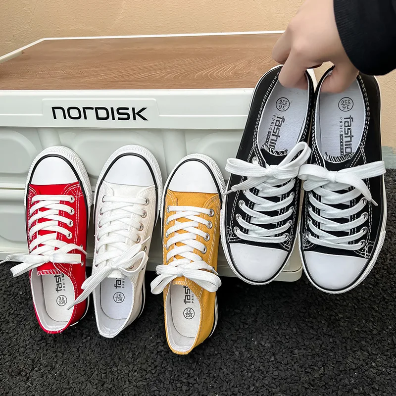 

Canvas Low Help Shoes Women Classic Vulcanized Canvas Shoes Male Fashion Sneakers Flat Bottom Couple Vulcanized Shoes Large Size