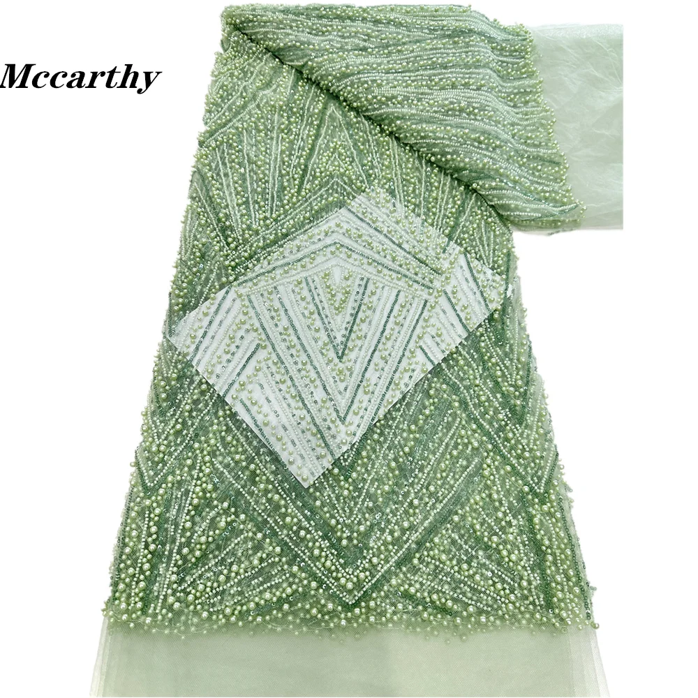 Luxury French Mesh Beaded Lace Fabric African Sequins Groom Fabrics for Nigerian Wedding Dress High Quality ST67 2025