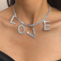 big statement love elegant jewelry crystal love letter charm choker necklace golden color unquie women fashion clavicle necklace