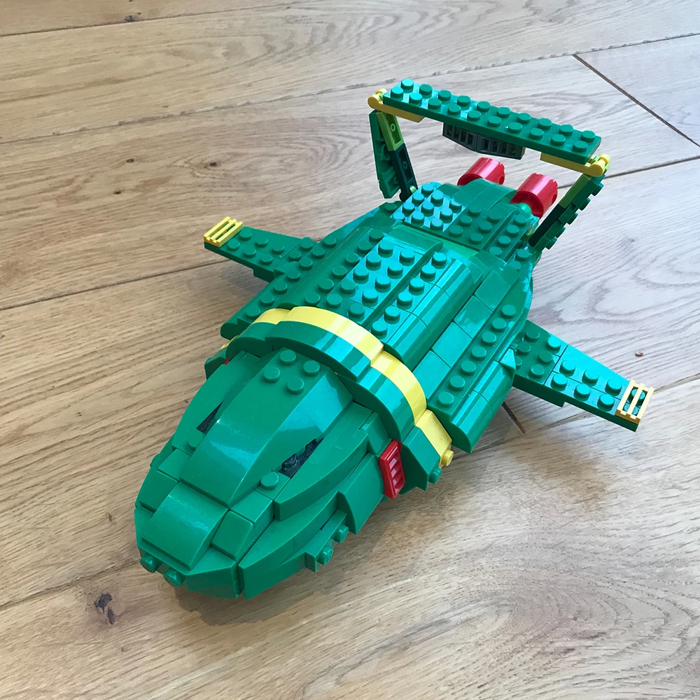 

MOC Green Transport Aircraft for Thunderbirds 2 Spaceship 2Building Blocks Set For Puppet Show Rocket Spacecraft Airship Bricks