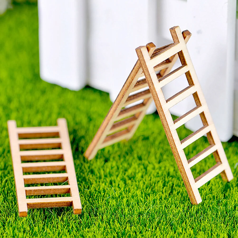 

20 Pcs Small Staircase Ornaments Miniature Ladder Wood Decor Wooden Ladders Stairs Landscape Model Accessories House Fairy