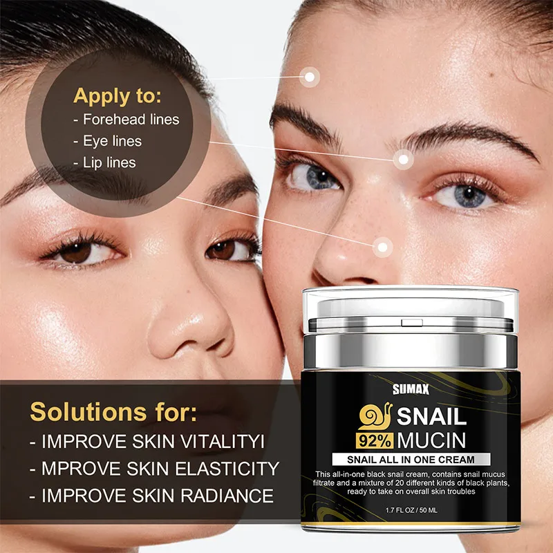 Фото Универсальный крем из муксины улитки 92% осветляет укрепляет, укрепляет, укрепляет, пресс-эссенционный крем для лица с черными растительными экстрактами, крем №1