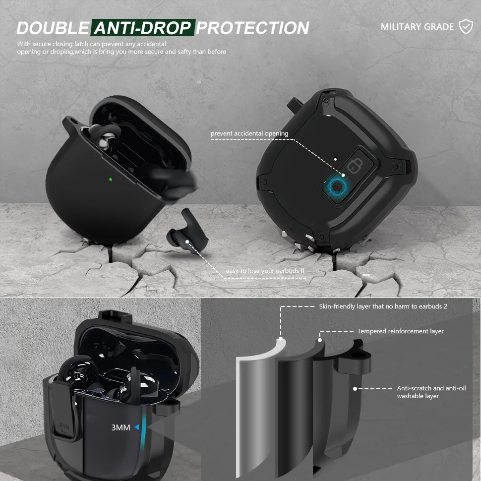 Фото Чехол для наушников Bose QuietComfort Earbuds II (2022) / Ultra (2023) с надежным замком, пылезащитный корпус, прочный противоударный защитный чехол №2