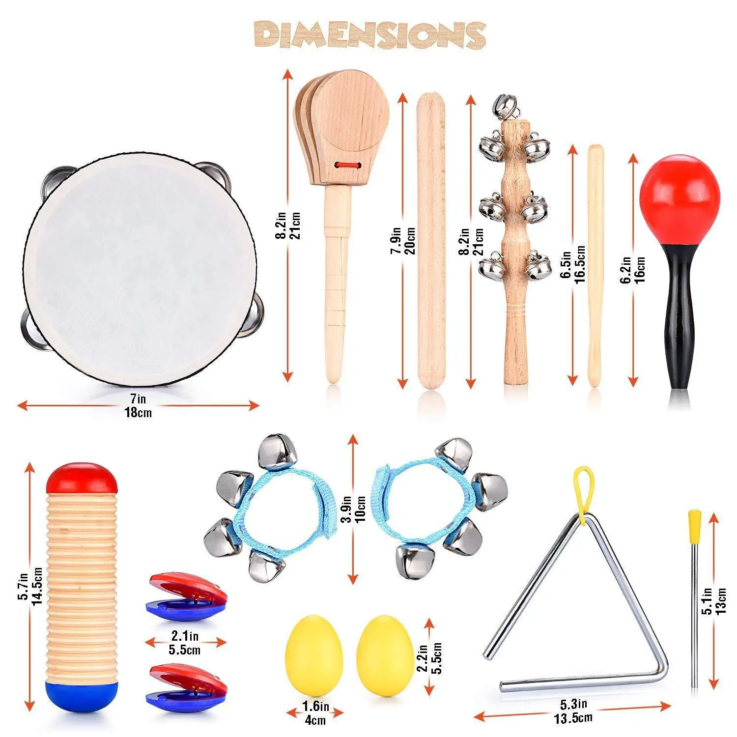 Fonoun Percussion Instruments 18pcs in 1 Set for Children FNM16S