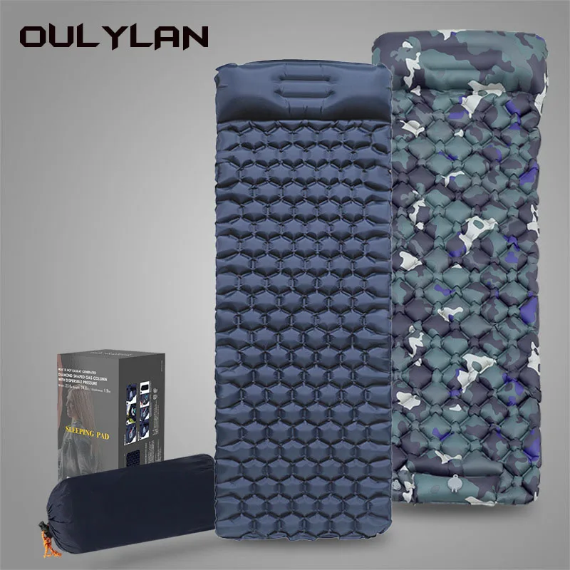 

Oulylan Camping Sleeping Mat Ultralight Inflation Mattress with Pillows Travel Outdoor Mat Folding Bed Air Cushion Hiking Trekki