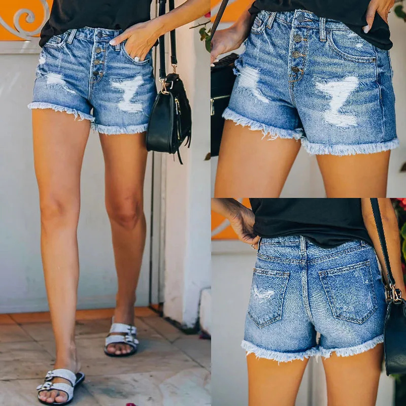 

New 2023 summer casual ripped denim straight wash denim shorts