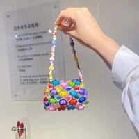 2022 summer fashion rainbow womens bag colorful messenger bag love cute gift beaded handmade mini shoulder bag purse for lady