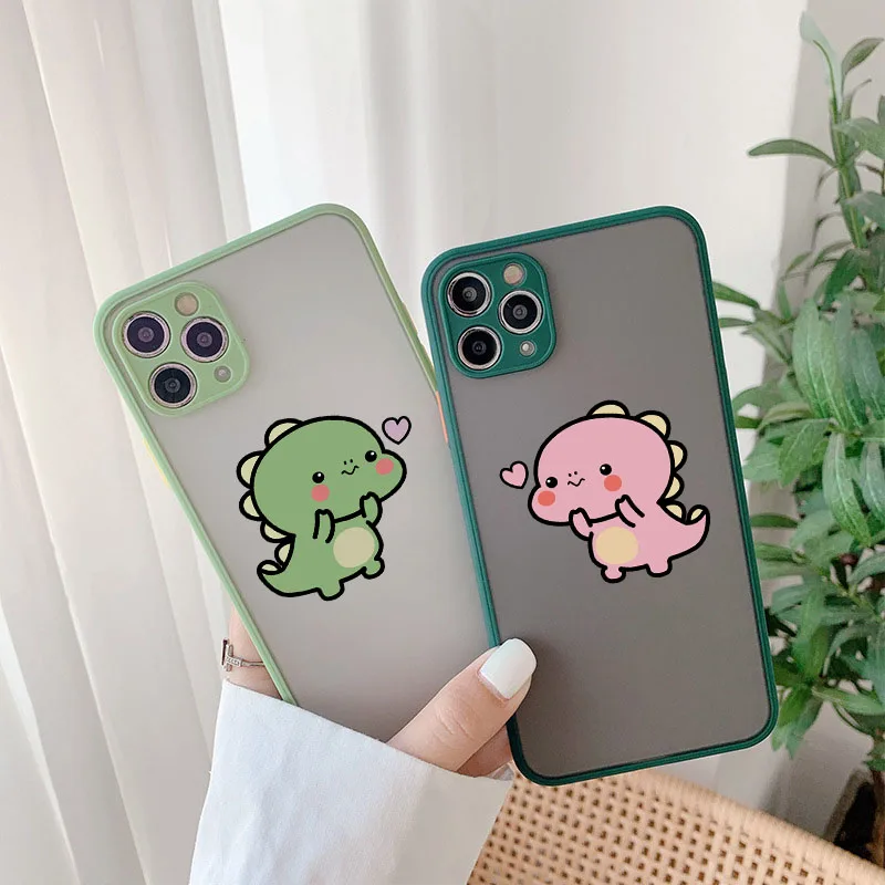 

Cartoon Dinosaur Boy&Girl Lovers Phone Case for iPhone 14 13 12 11 Pro MAX XS X XR 7 8 6s Plus Hard Matte Cover