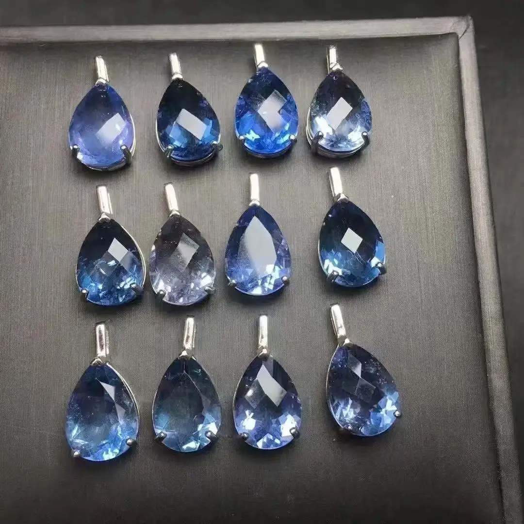 

Цельный кулон в форме капли из серебра 925 пробы с инкрустацией из натурального синего флюорита с граненым кристаллом для медитации