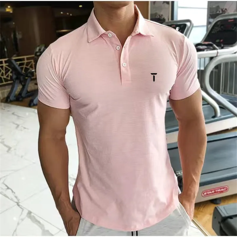 Top Quality Summer Men Golf Wear Lapel T-shirt Curved Hem Sports Polo Shirt Man Business Short Sleeve Quick-dry Man Golf Uniform