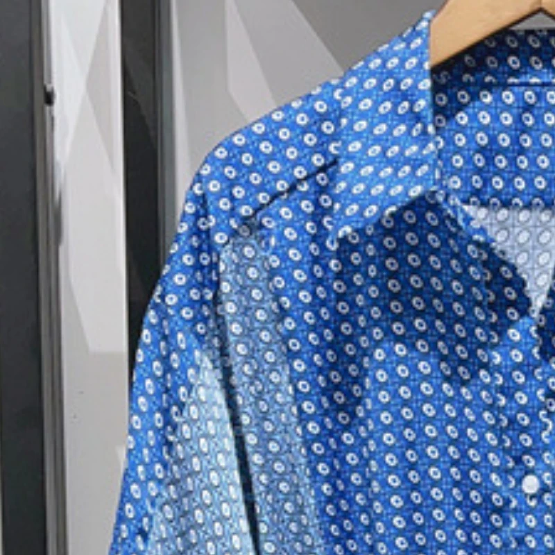 

2023 Summer New Women Lapel Printed Lantern Sleeve Stitching Dress