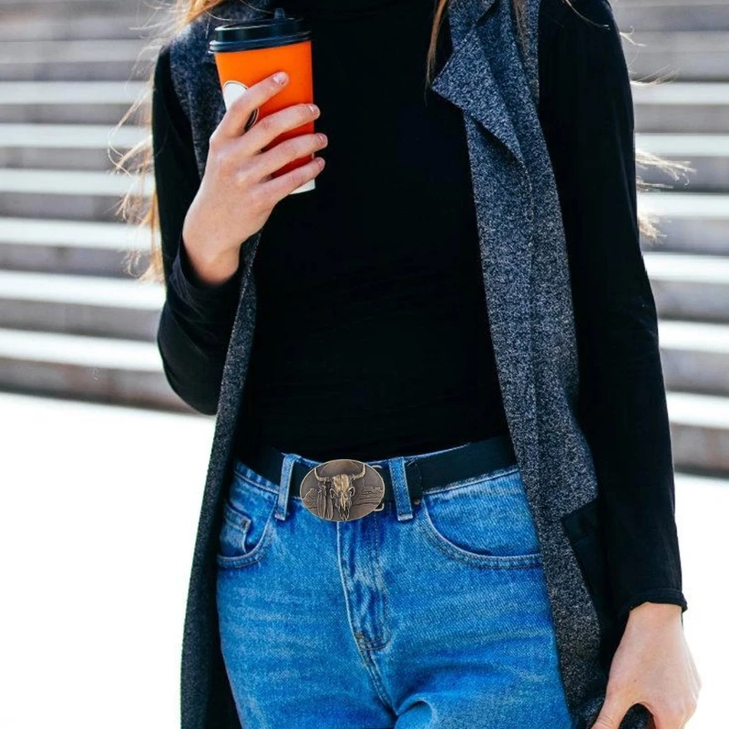 Овальная пряжка для ремня с головой быка винтажная поясного нержавеющие