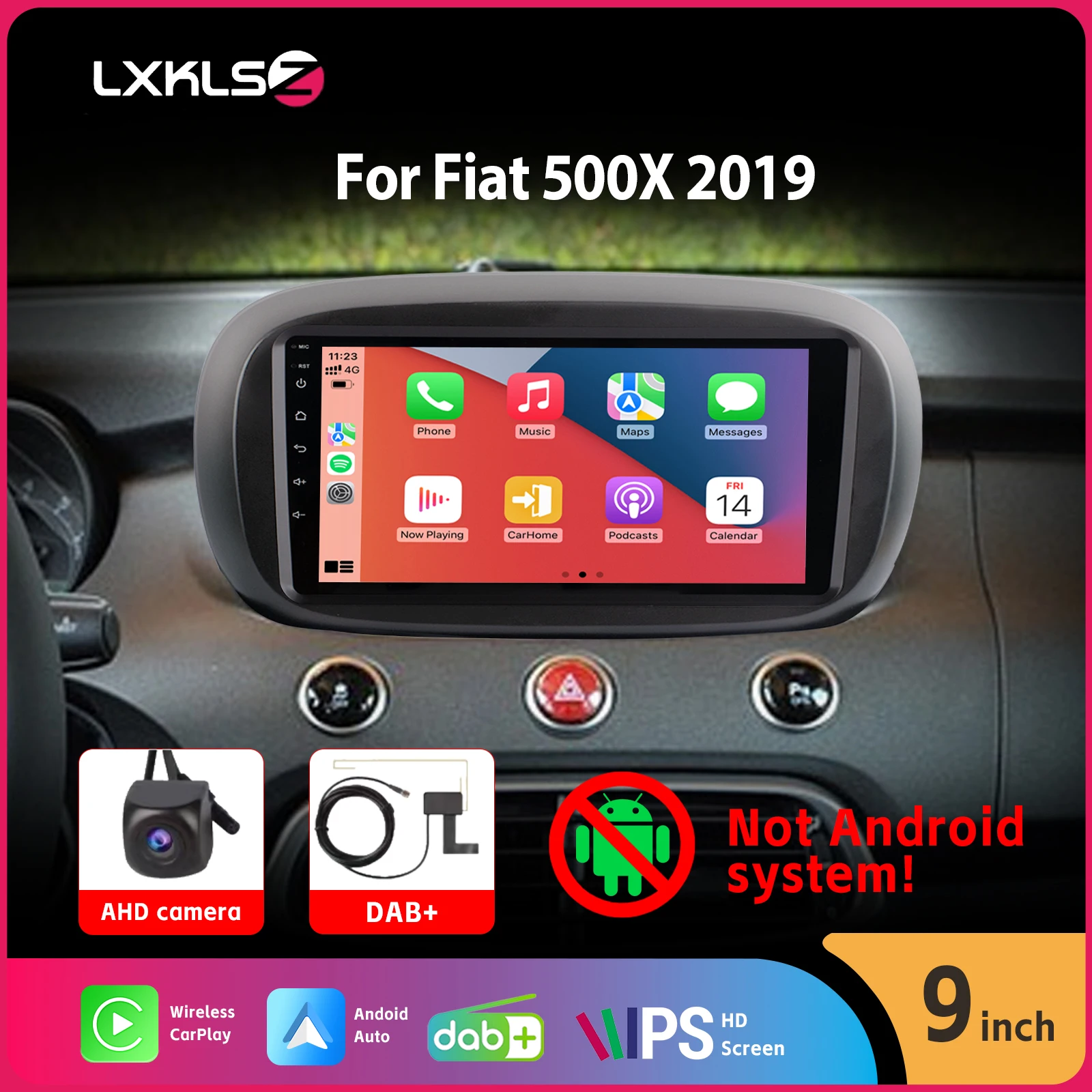 9-дюймовый сенсорный экран IPS с беспроводным Carplay Android Auto BT SWC для Fiat 500X 2019 DSP AHD