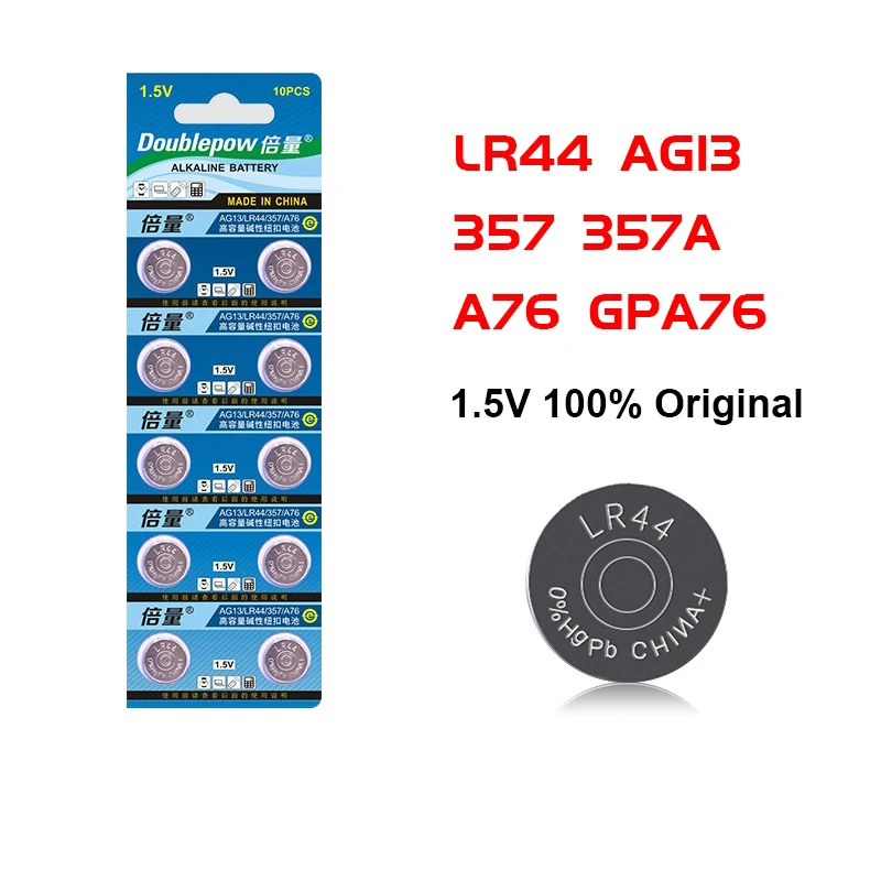 10pcs 1.5V Alkaline button battery  LR44 AG13 357 357 A76 GPA76 Button cell Watch Battery Coin Cell Battery alkaline battery