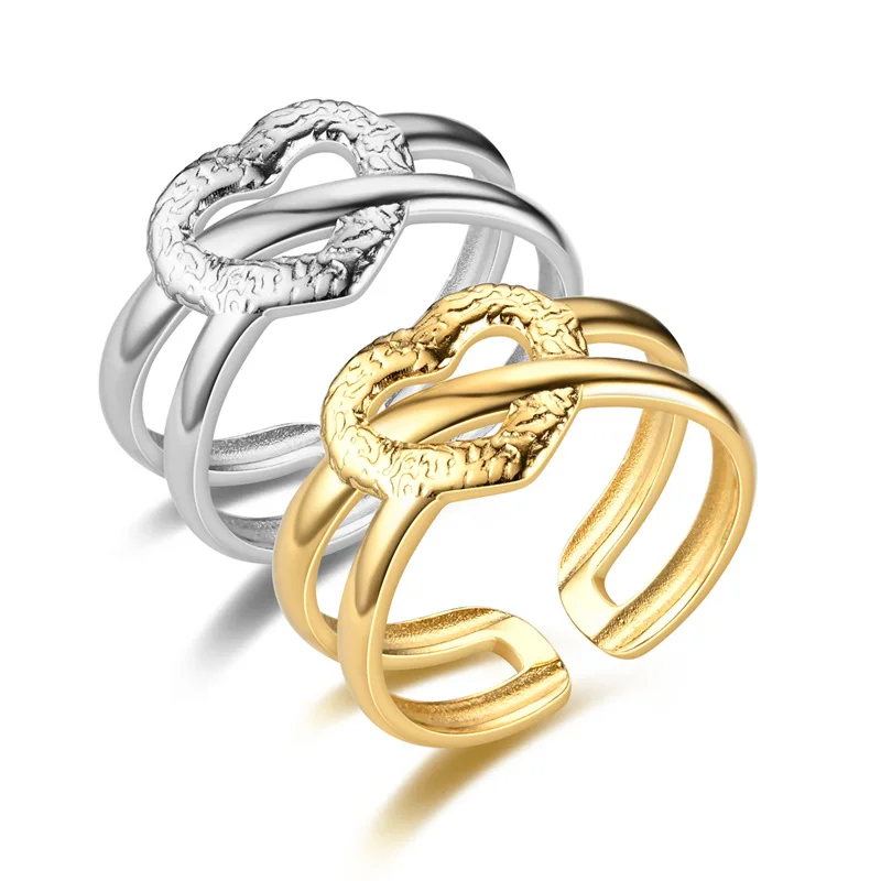 

European and American Fashion Accessories Wholesale Opening Heart Shaped Titanium Steel Ring Stainless Steel Couple Ring