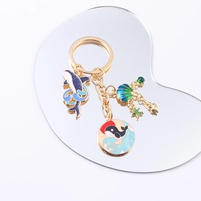 

Pretty Whale Shell Wave Keychains Ocean Animals Life Key Rings For Women Men Friendship Birthday Gift Handmade DIY Jewelry