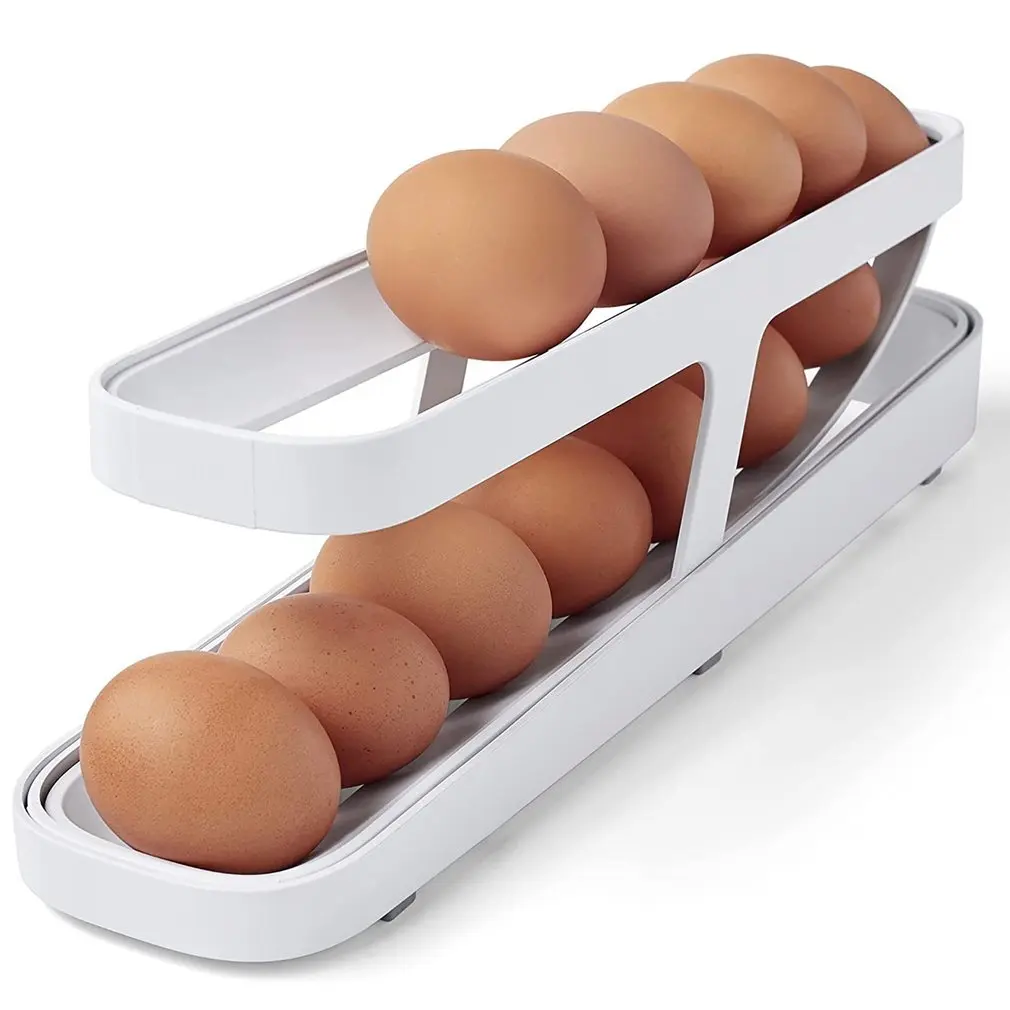 

Automatic Scrolling Egg Rack Holder Storage Box Egg Basket Container Organizer Rolldown Refrigerator Egg Dispenser For Kitchen