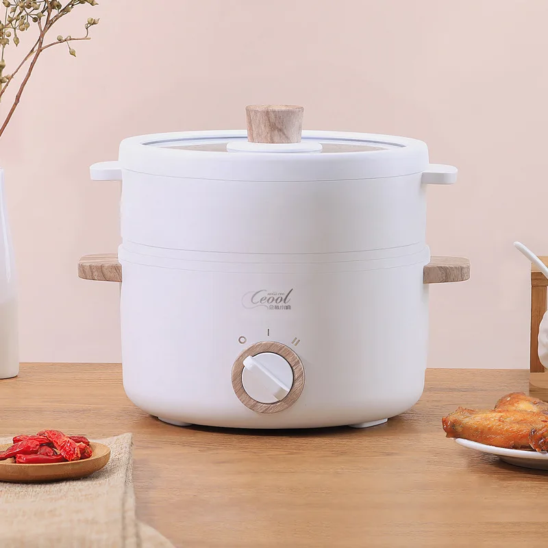 

Multifunction Mini Electric Cooking Pot 1.5L Non-Stick Cooker Hot Pot with Food Steamer for Steak Soup Egg Noodles Power Adjust