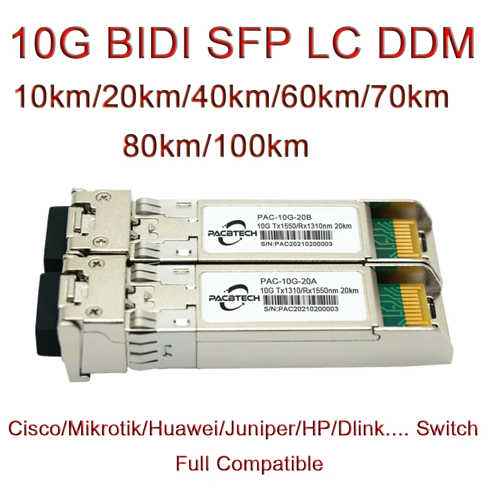PACBTECH PBTSFP+-LRA/B ERA/B 60A/B 10G SFP+ BiDi ВОЛС модуль 10-100 км LC 1270/1330nm