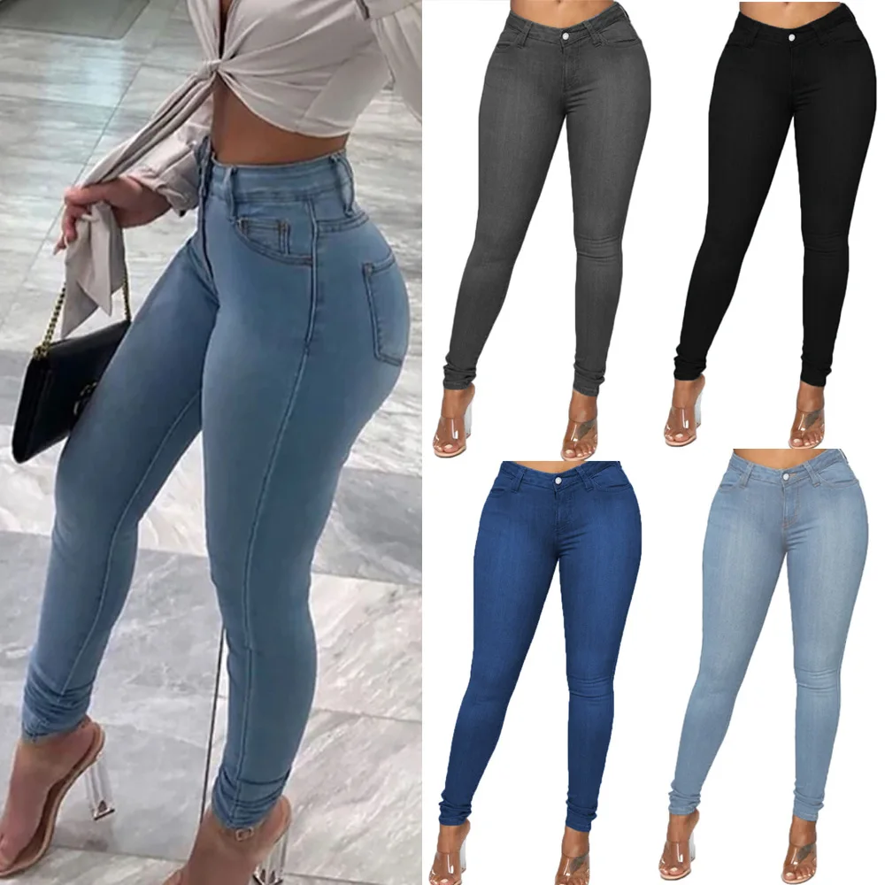 Women High Waist Denim Jeans Skinny Pencil Pants Plus Size XS-6XL Stretch Denim Bottoms for Daily Pants Classic Casual Wild