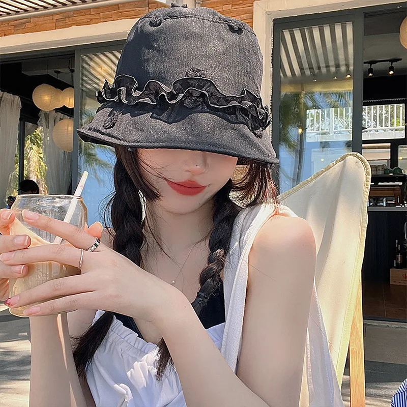 

Панама женская сетчатая однотонная, модная дышащая легкая Солнцезащитная кружевная шапка в Корейском стиле, лето 2022