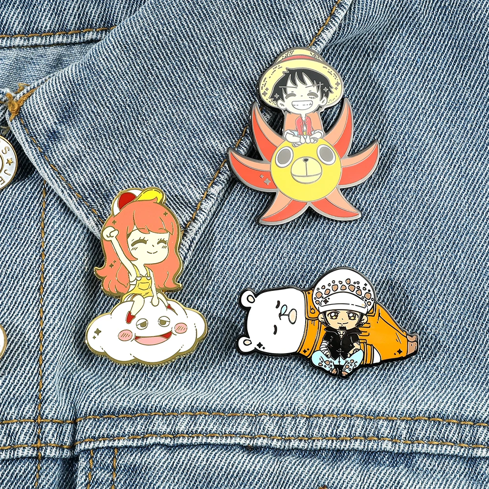 

Anime One Piece Button Pin Luffy Law Enamel Lapel Badge Cartoon Brooches for Women Fashion Jewelry Backpack Accessories Gifts