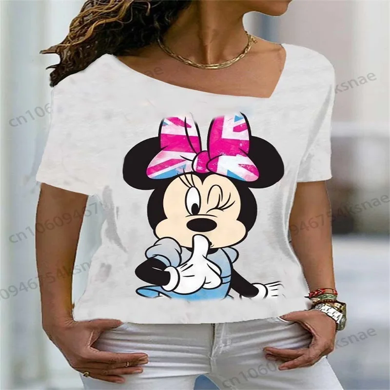 Disney  Y2k Women's Tee Shirt Female Clothing Mickey Mouse Tshirt Crop Top Female Fashion Leisure Plus Size Tops Black Pink Yk2