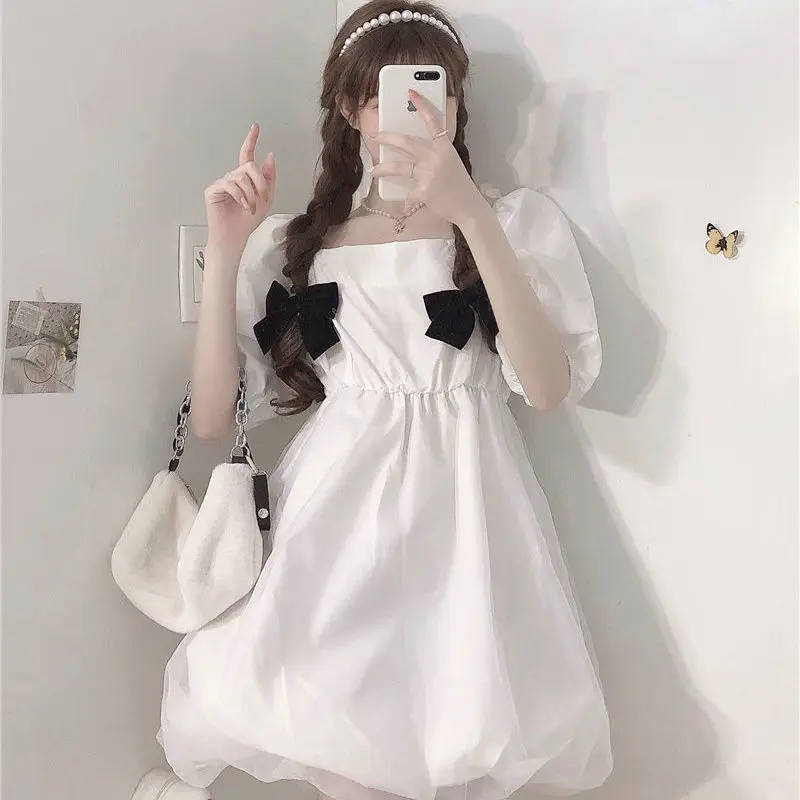 

Korean Women Dress Summer 2022 Fashion Floral Print A-line Short Sleeve Ruffle High Waist Party Maxi Elegant Lace Boho Dresses