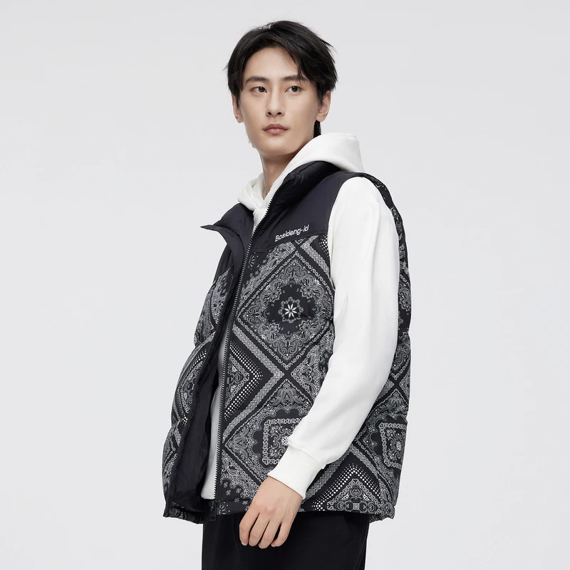 BOSIDENG зимний жилет для мужчин и женщин утепленный воротник-стойка цветной бандана