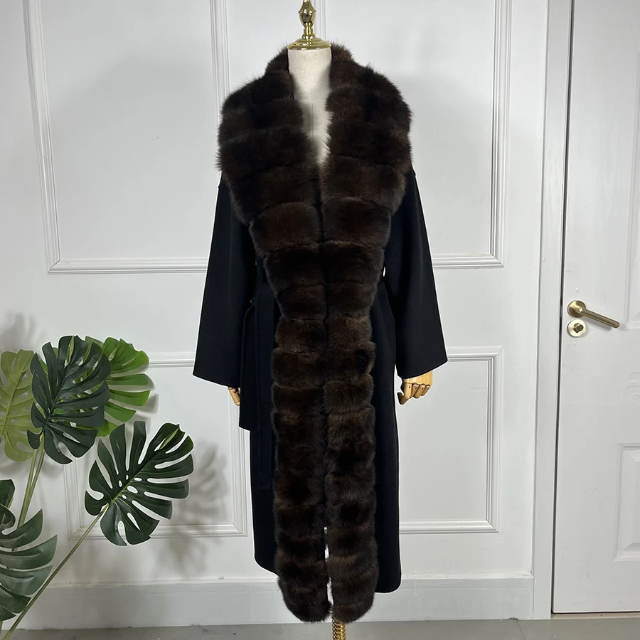 

Женское шерстяное пальто, теплые куртки из натурального Лисьего меха, женские роскошные популярные стили