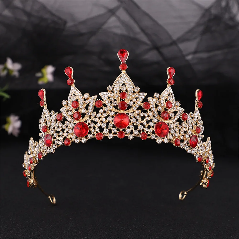 

Europe red color bride crown women baroque diamond crystal crowns wedding dress accessories bride headdress hair clips