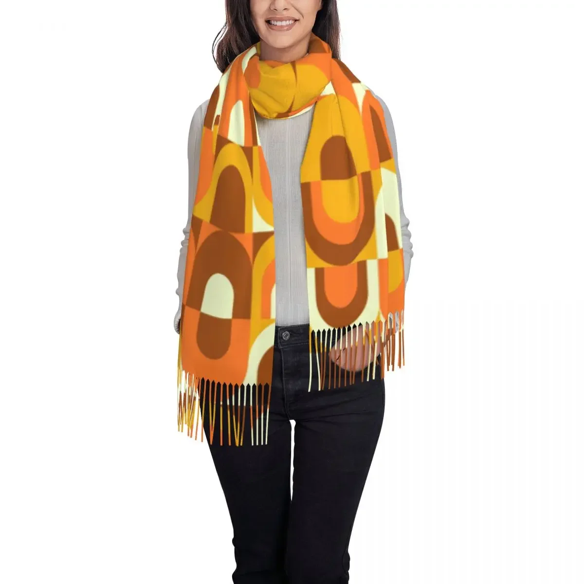 Ретро-шарф с рисунком в оранжево-коричневых оттенках женский и мужской роскошный