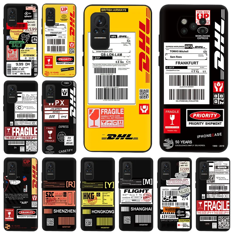 

Dhl Express Label Black Matte Anti-Drop Phone Case For Xiaomi Mi Poco X4 X3 Pro 5G NFC M4 M3 F3 GT F1 A2 9 8 Lite 9T Soft Cover