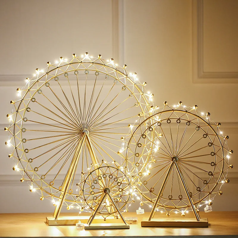 

Vintage Golden Ferris Wheel Statue Metal Figurine Office Home Decoration Desktop Decor Handmade Crafts Sculpture Modern Art