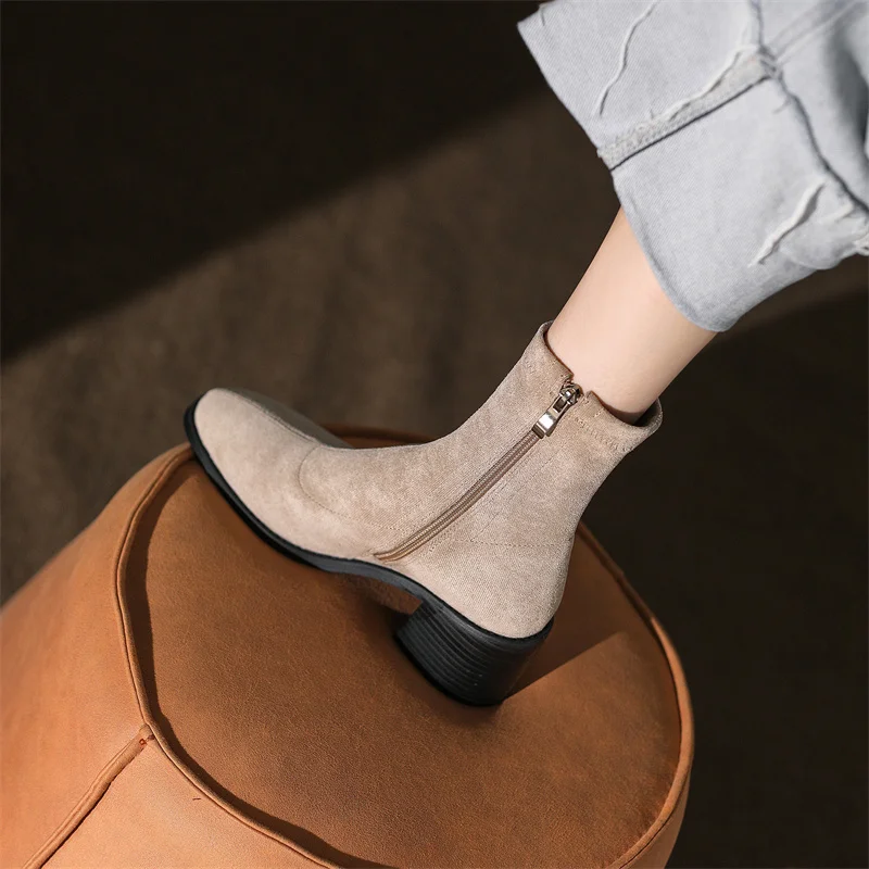 2023 Women Ankle Fashion Boots Office Ladies Slim Leg Concise Mature Thick Heels Shoes Autumn Winter Female Boots