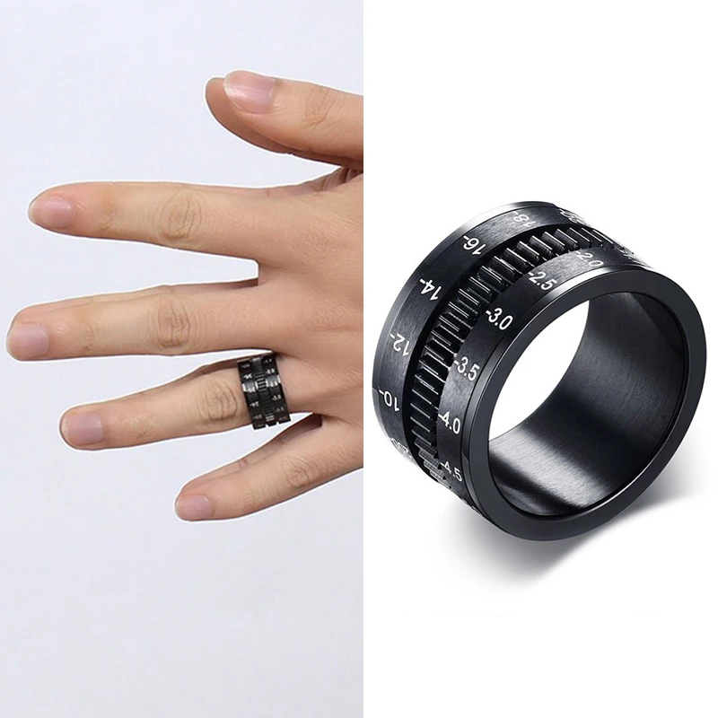 

New in 2023 Trend Camera Len Style Spinner Personalized Stainless Steel Wide Black Ring For Men Male Anti Stress Fashion Jewelry
