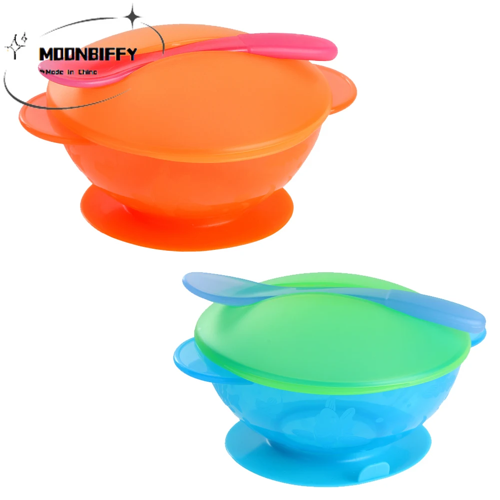 

Newborn Baby Ecological Dishes Sucker Bowl Spoon Children's Tableware Dinnerware Feeding Eating Training Non-slip Food Container