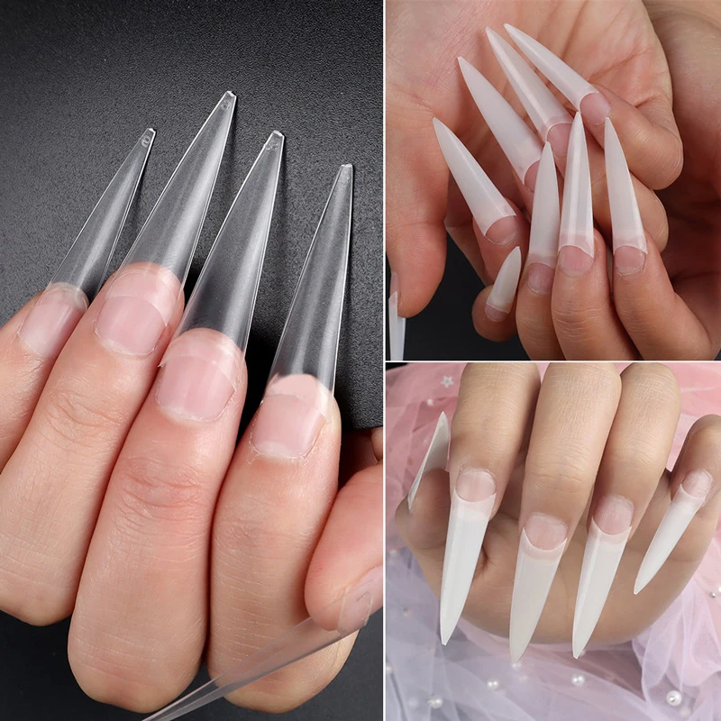 

100Pcs 3XL Stiletto False Nail Tips Full Cover Extra Long Fake Nail Clear Gel Press On Nails Manicure Salon