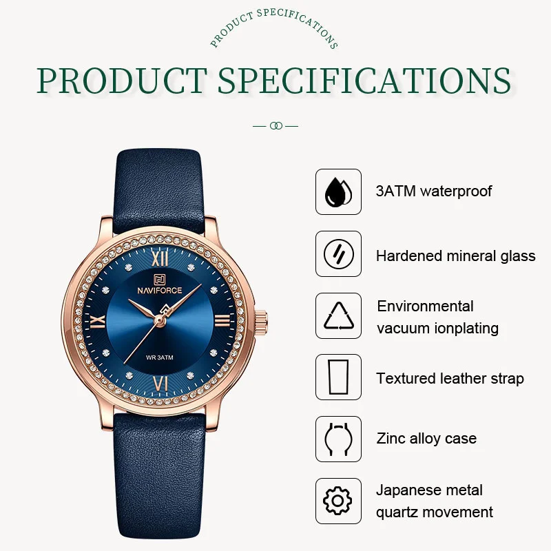 Top Brand NAVIFORCE 2023 Women Quartz Watches New Fashion Leather Vintage Wristwatches Waterproof Ladies Clock Relogio Feminino