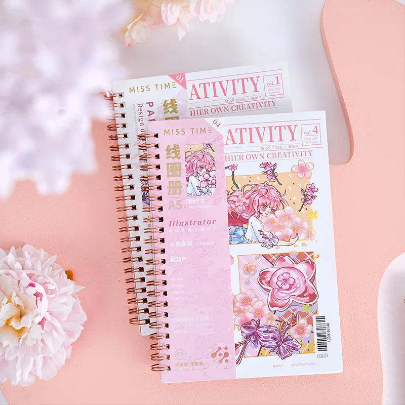 

4pcs/set A5 Spiral Notebook Set Flower Little Prince Lovely Ruled 68pages Journal Diary Notebook Back to School Stationery