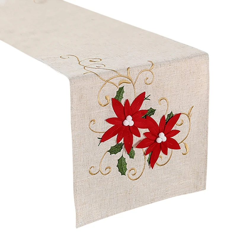 

Rustic Embroidered Floral Table Runner For Spring And Summer, Dresser Scarf Dining Coffee Home Tabletop Decoration