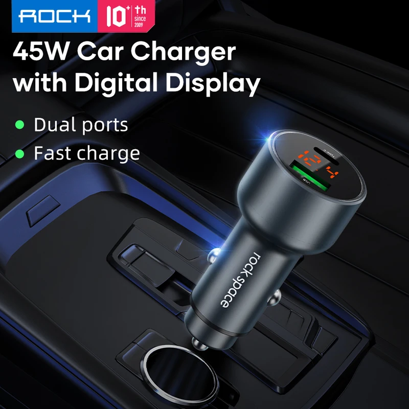 

For Xiaomi Mi 11 45W Car Charger USB Type C PD 20W Fast Charging with Digital Display QC 4.0 3.0 Quick Charge For iPhone12 Rock