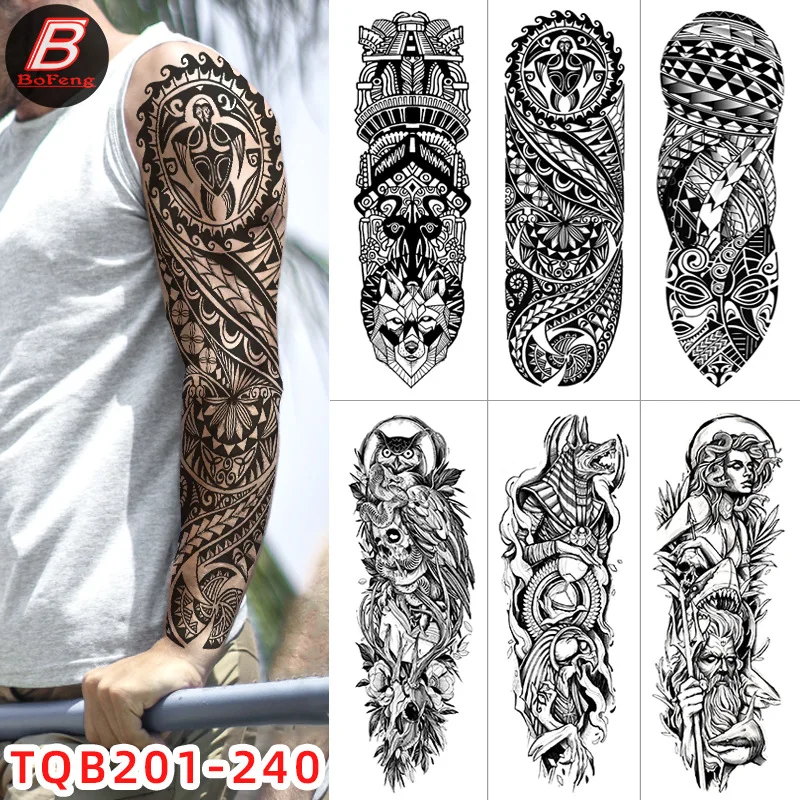 Waterproof Temporary Large Arm Sleeve Tattoo Lion Crown King Rose Tatoo Sticker Wild Wolf Tiger Men Full Skull Totem Fake Tatto